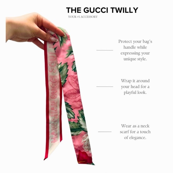 NiB Gucci Pink Silk Hawaiian Floral Twill Neck Bow Bag Scarf - Picture 3 of 7